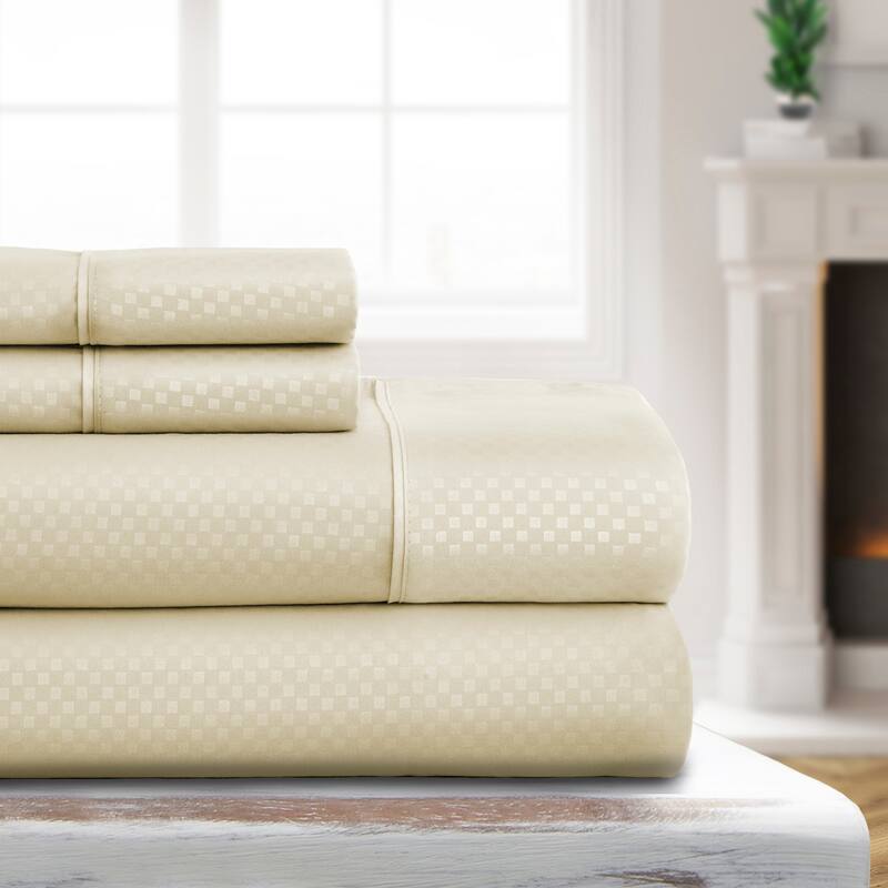 Luxury Ultra Soft Checkered Bed Sheet Set by Simply Soft - Queen - Vanilla