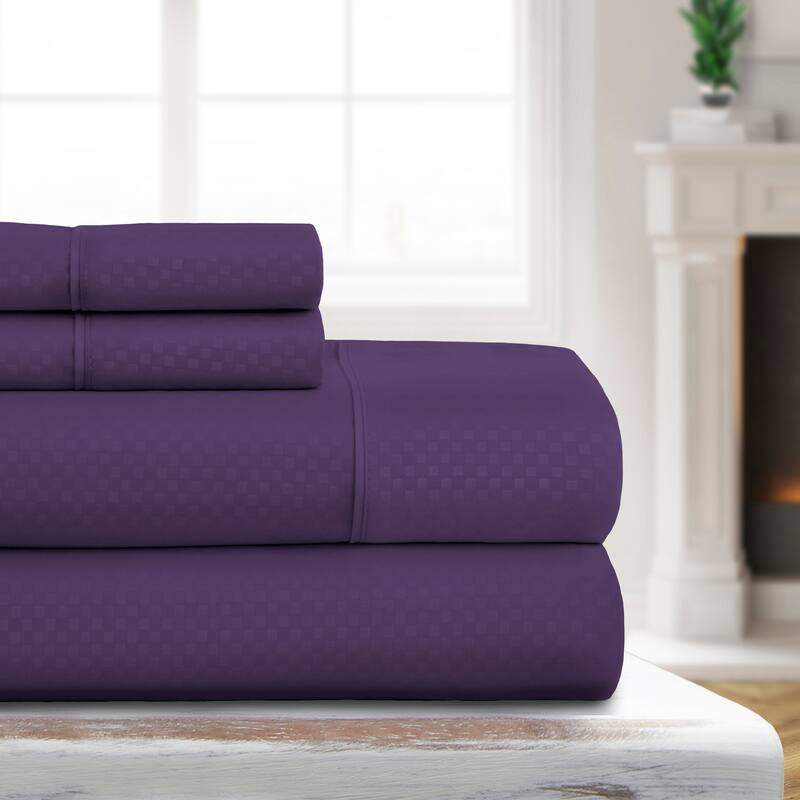 Luxury Ultra Soft Checkered Bed Sheet Set by Simply Soft - King - Blackberry
