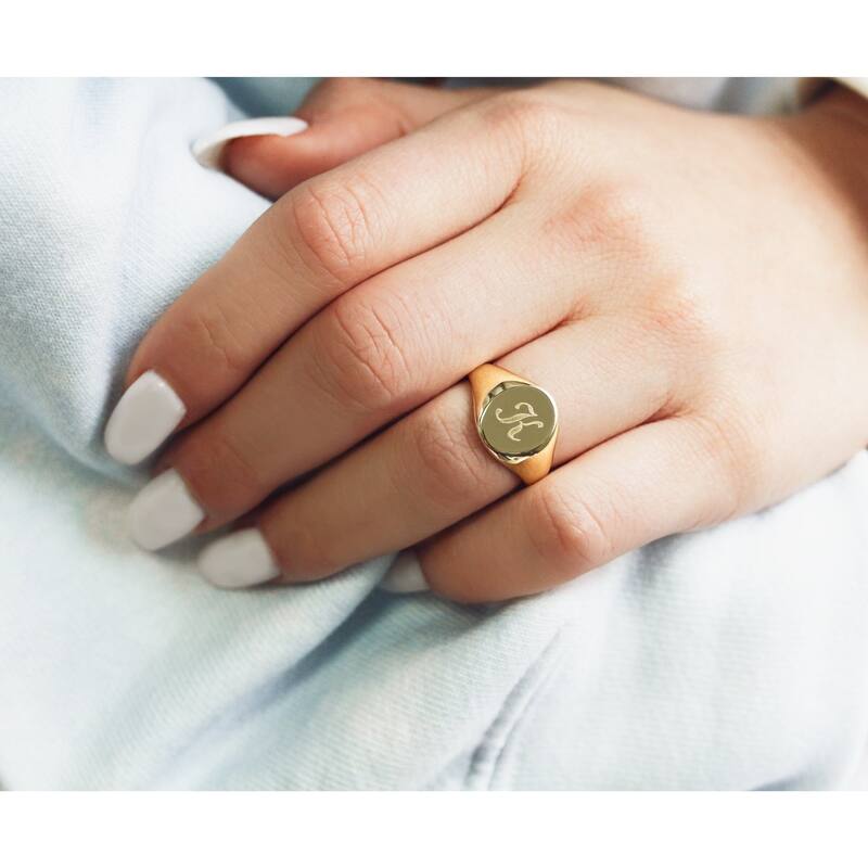 Annello by Kobelli 14k Yellow Gold Personalized Initials Oval Signet Ring - Script
