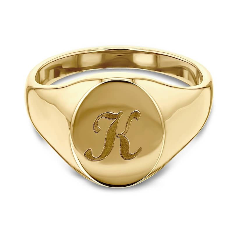 Annello by Kobelli 14k Yellow Gold Personalized Initials Oval Signet Ring - Script