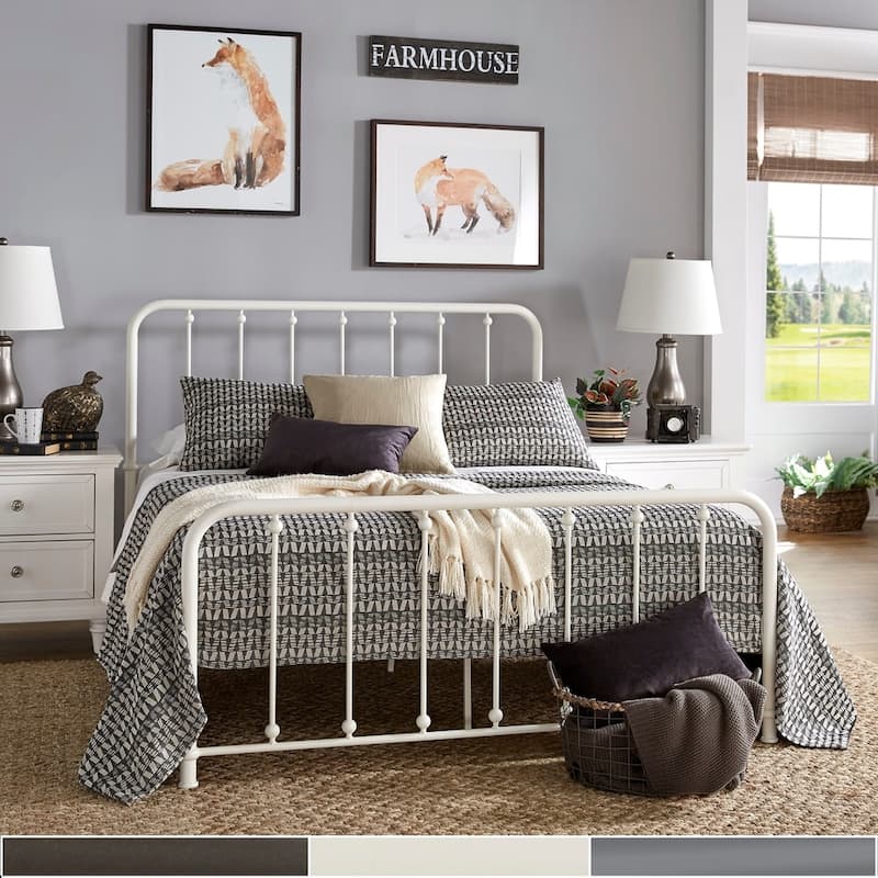 Kae Metal Bed with Beaded Headboard by iNSPIRE Q Classic
