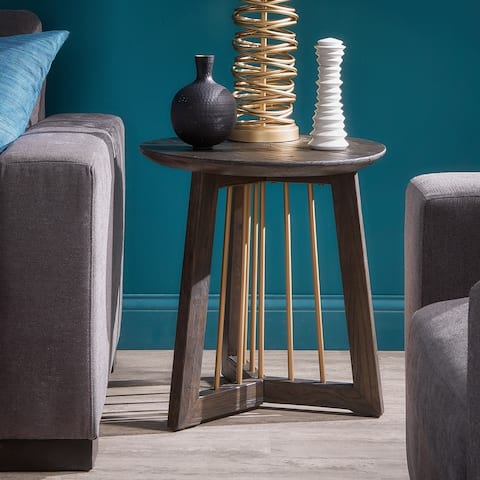 Strick & Bolton Yael Gold-finished Metal and Reclaimed Wood End Table