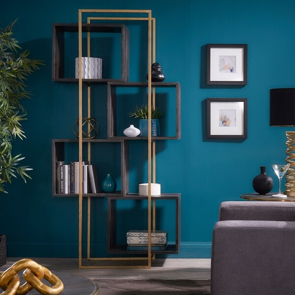 Strick & Bolton Etienne Gold-finished Metal and Reclaimed Wood Bookcase. Opens flyout.