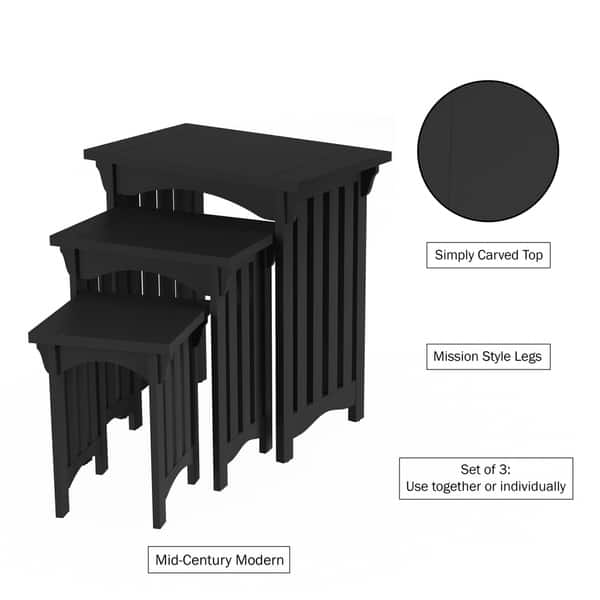 Lavish Home Black Wooden Traditional Nesting Tables Set Of 3 Black Wooden Traditional Nesting Tables
