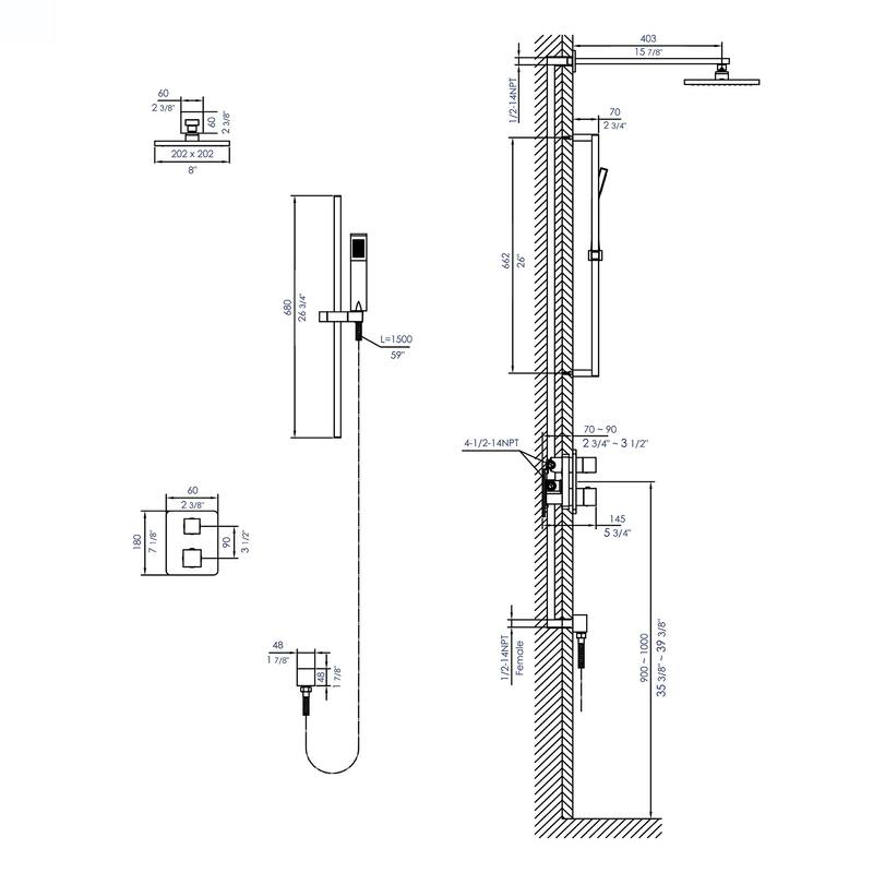 ALFI brand Brushed Nickel 2 Way Thermostatic Square Shower Set