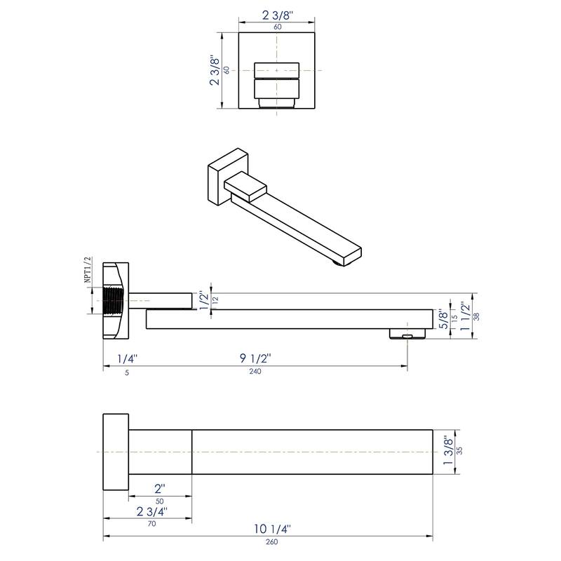 ALFI brand AB7701-BN Brushed Nickel Square Foldable Tub Spout - Silver