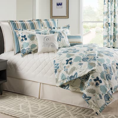 Savannah Floral blue linen weave comforter set