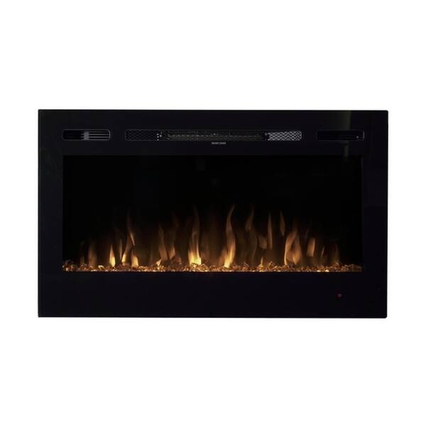 Black Metal/Glass 36-inch Crystal Flame Effect LED Wall Mounted or Recessed Electric  Fireplace - Bed Bath u0026 Beyond - 28082647