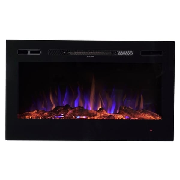 36" LED Wall Mounted or Recessed Electric Fireplace - Log Wood Effect
