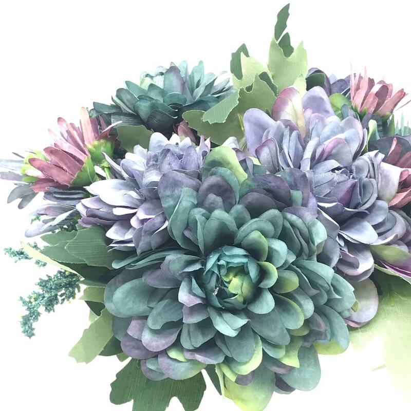 Enova Home Artificial Blue Silk Daisy and Mixed Fake Flowers Arrangement in White Ceramic Vase for Home Office Decoration