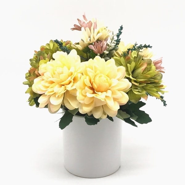 Enova Home Yellow and Green Silk Daisy and Mixed Flower Arrangements in ...