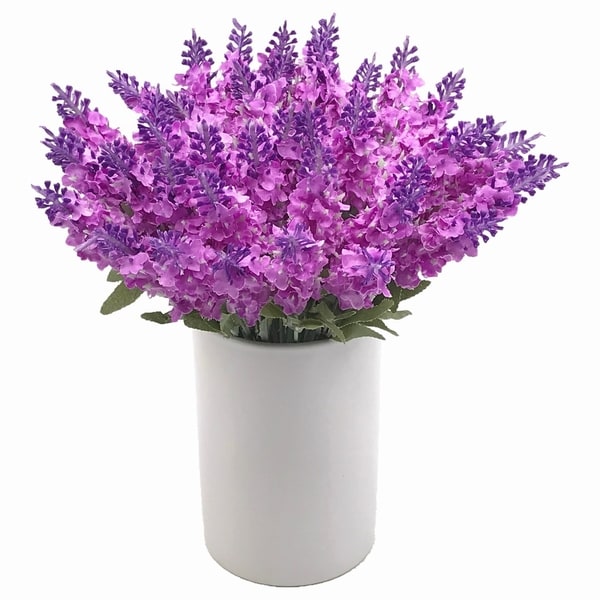 Enova Home 40 Heads Purple Lavender Arrangement in White Ceramic Vase Silk Flower Arrangement Centerpiece for Home Decoration