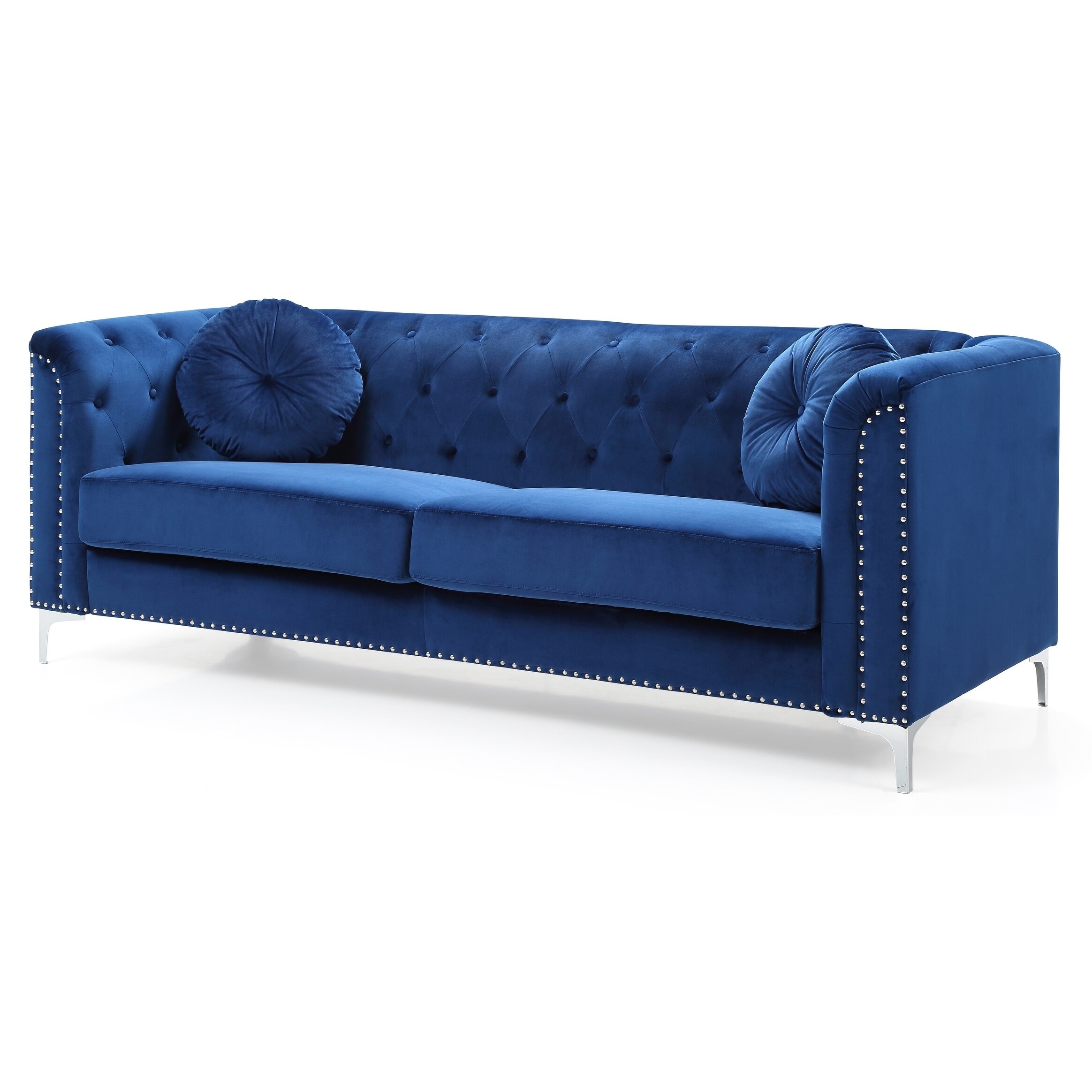 Lyke Home Nailhead Trim Navy Blue Velvet Sofa