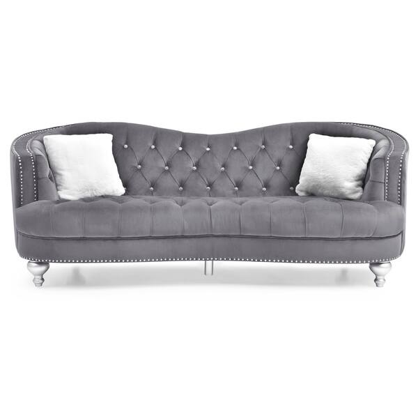 Lyke Home Crystal Inspired Tufted Grey Sofa Free