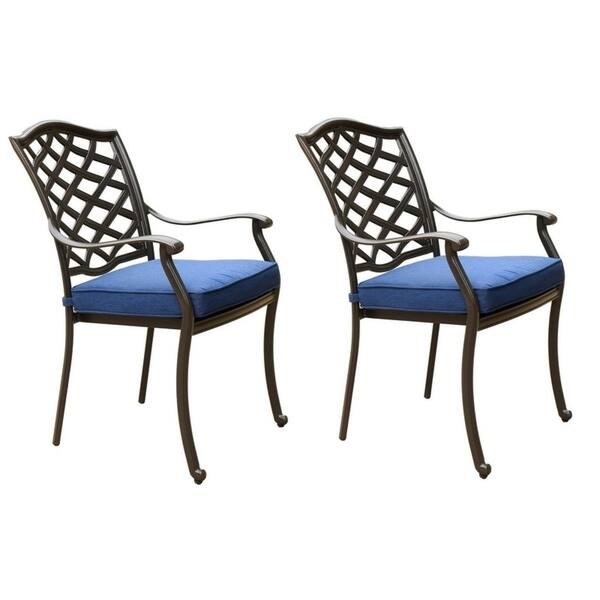 Deer Lake Aluminum Arm Chairs with Cast Slate Sunbrella Cushions (Set of 2) by Havenside Home - Espresso Brown/Navy Blue