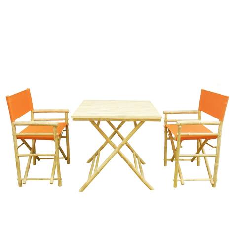 Bamboo Set of 2 Director Chairs and 1 Square Bamboo Table