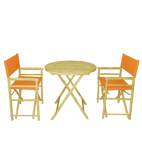 Bamboo Set of 2 Director Chairs and 1 Round Bamboo Table