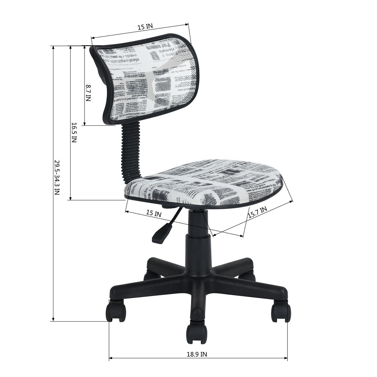 Mid Back Computer Task Chair 360 Swivel For Kids Students Mesh Back Fabric Seat