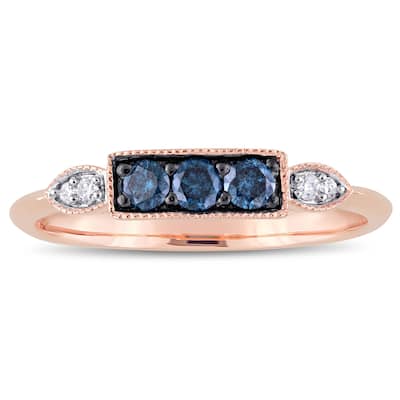 Miadora 10k Rose Gold 1/4ct TDW Blue and White Diamond Bar Anniversary Ring