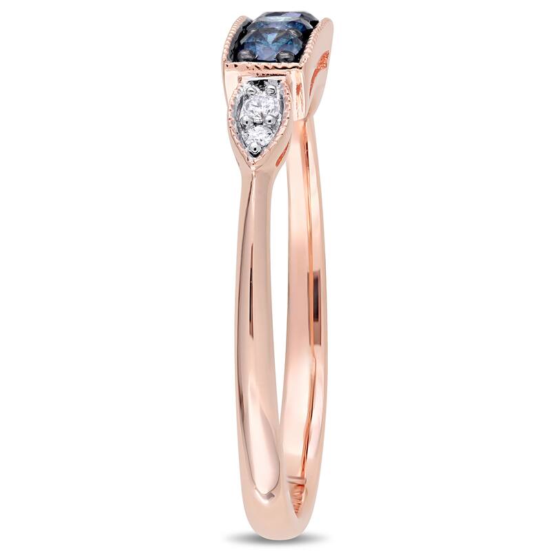 Miadora 10k Rose Gold 1/4ct TDW Blue and White Diamond Bar Anniversary Ring