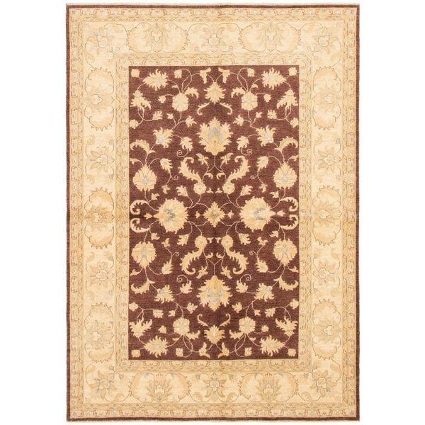 ECARPETGALLERY Hand-knotted Peshawar Finest Dark Brown Wool Rug - 6'2 x 8'9