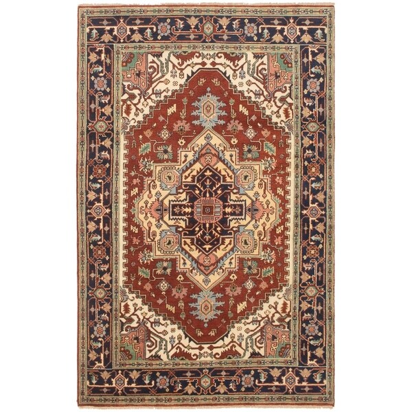 ECARPETGALLERY Hand-knotted Serapi Heritage Brown, Blue, Wool Rug - 5'9 x 9'1