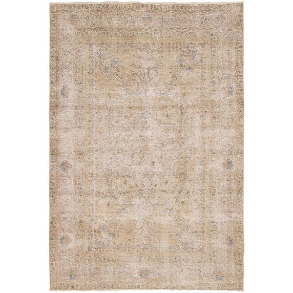 ECARPETGALLERY Hand-knotted Antalya Vintage Light Khaki Wool Rug - 6'4 x 9'5