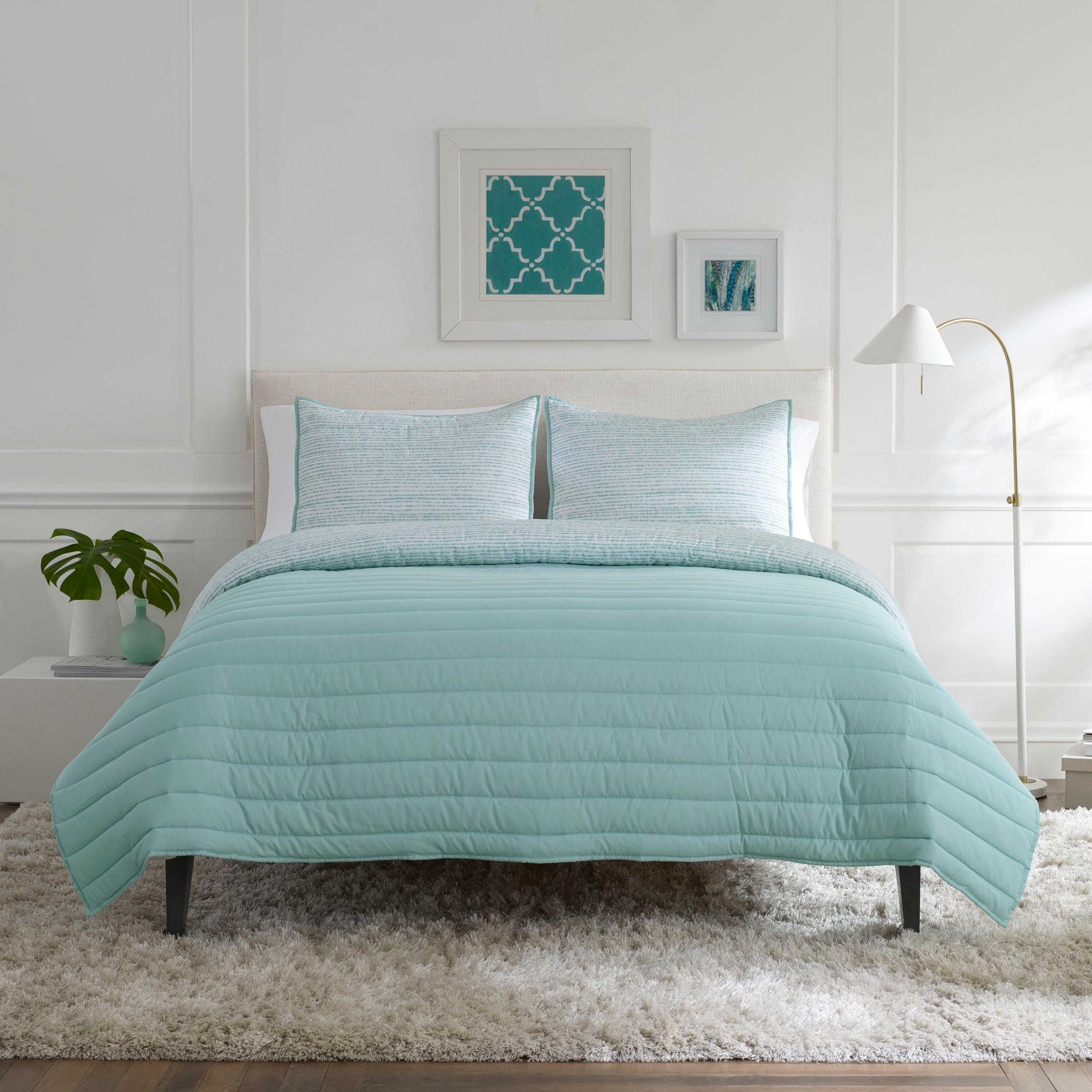 teal blue quilt