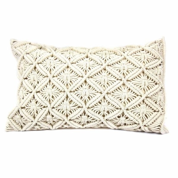 The Curated Nomad Beige Handmade Recycled Cotton Macrame Cushion Cover