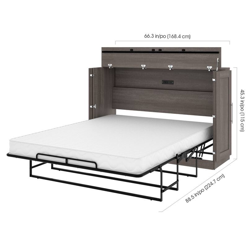 Pur by Bestar Cabinet Murphy Bed with Mattress and USB Port - Bark Gray - Queen