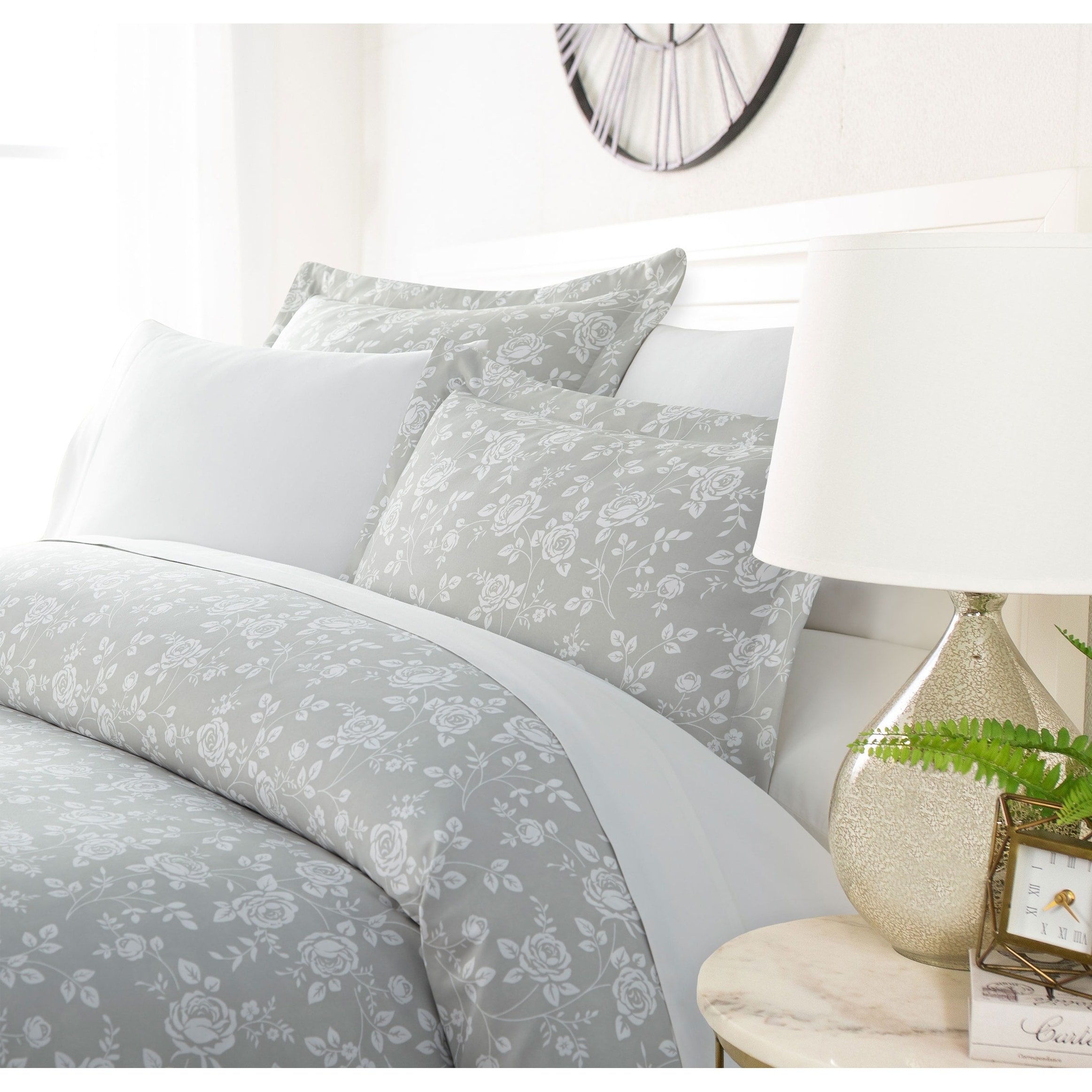 Simply Soft Luxury Silver Rose 3 Piece Duvet Cover Set