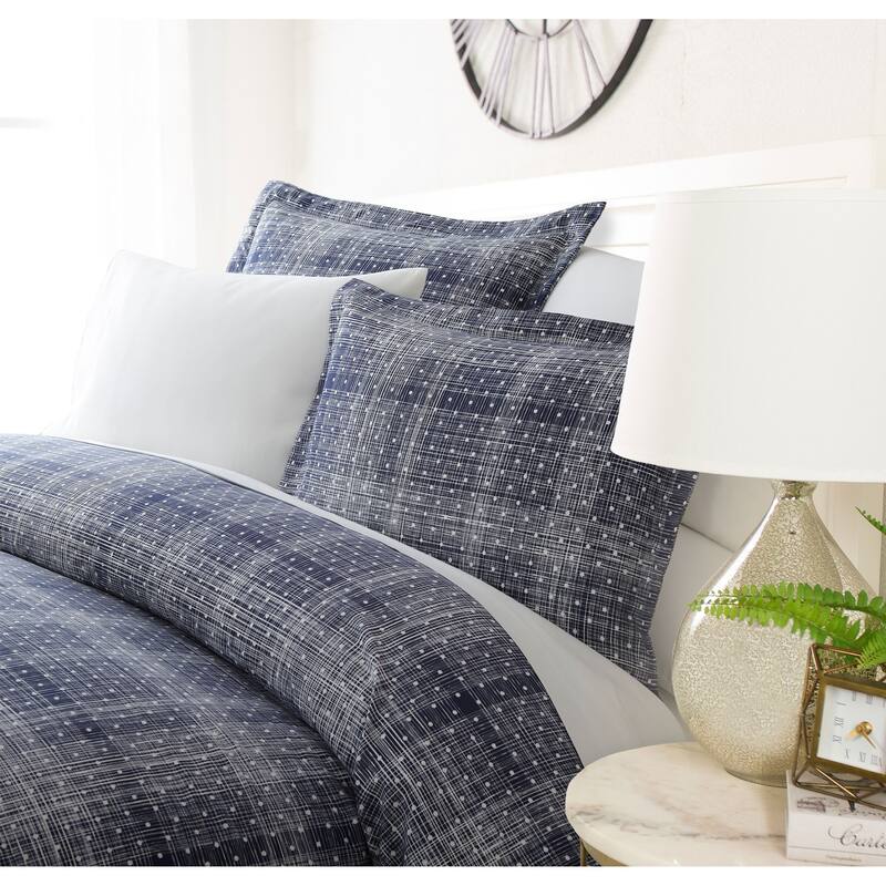 Luxury Rustic Polka 3 Piece Duvet Cover Set - Navy - King