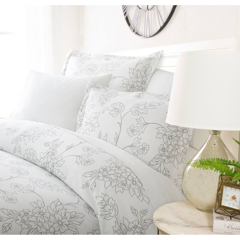 Luxury Perrenials 3 Piece Duvet Cover Set - Grey - King