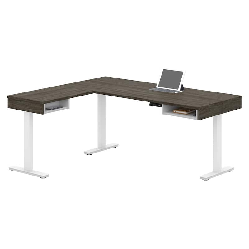 Bestar Pro-Vega Height Adjustable L-Desk - Walnut Grey & White