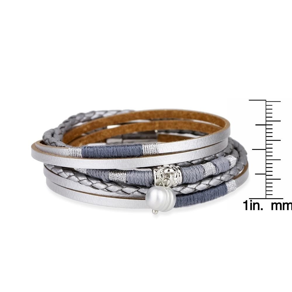 Double Wrap Leather Bracelet With Pearl Charm 15 X 1 5 Double Wrap Leather Bracelet With Pearl Charm 15 X 1 5