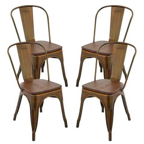 Brage Living 18" Metal Dining Chair With Elm Wood Seat Top (Set of 4)