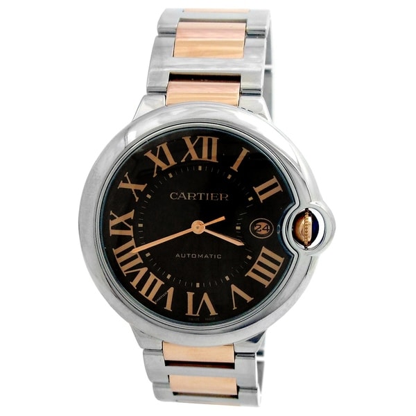Pre-owned 42mm Cartier 18k Rose Gold and Stainless Steel Ballon Blue Watch