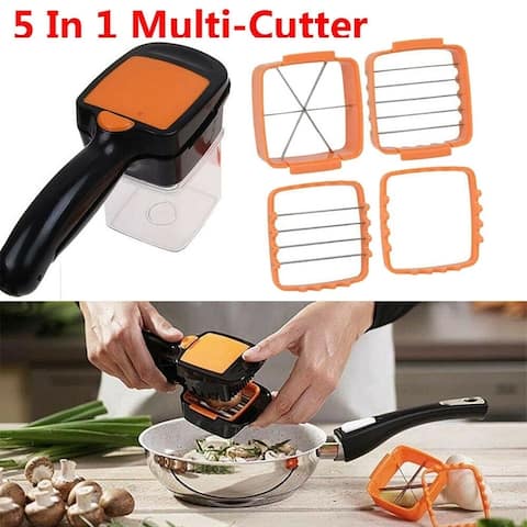 5 in 1 Multifunctional Quick Stainless Food Fruit Vegetable Cutter Slicer Chopper Nicer Dicer with Container Green Orange