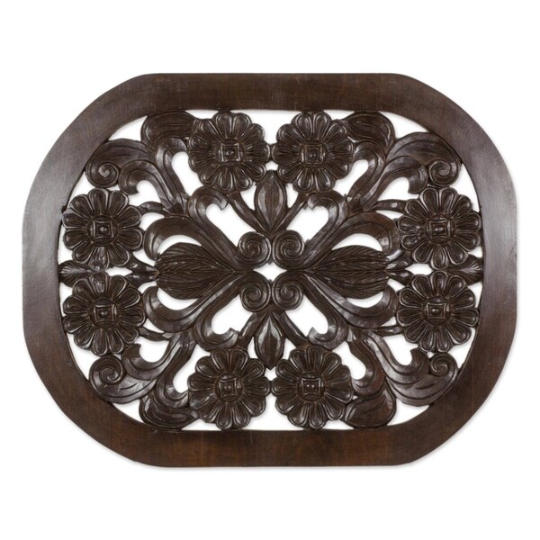 Handmade Floral Harmony Wood wall panel (Guatemala)
