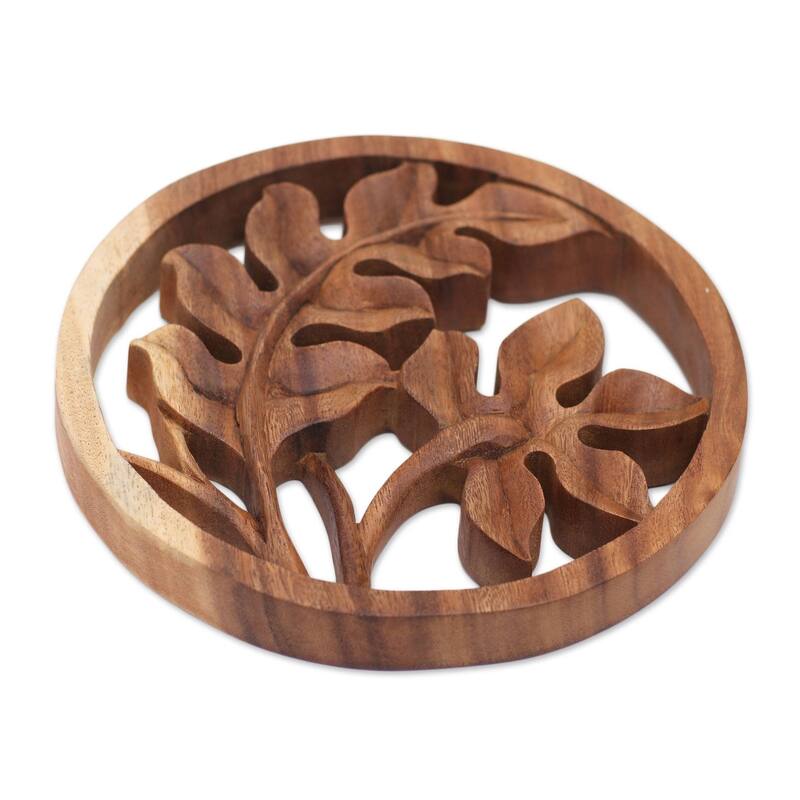 Handmade Fern Wood relief panel (Indonesia) - 1" H x 7.75" Diam