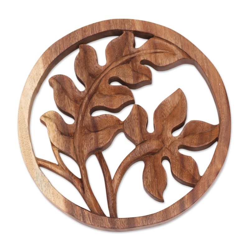 Handmade Fern Wood relief panel (Indonesia) - 1" H x 7.75" Diam