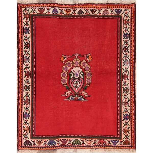 Vintage Shiraz Qashqai Persian Oriental Hand Knotted Wool Area Rug - 4'6" x 3'8"