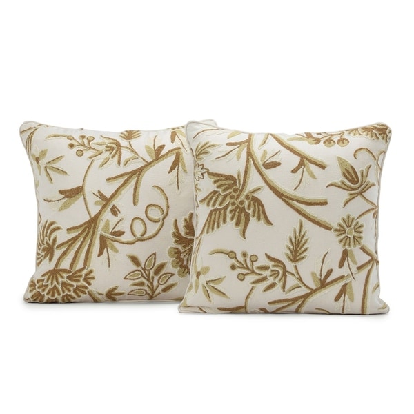 Exclusive Fabrics Chantal Cotton Crewel Embroidered Cushion Cover (Set of 2)