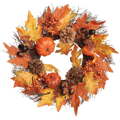 16" Pumpkins and Maple Leaves Wreath