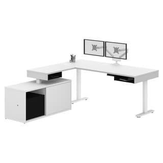 Strick and Bolton Cubiles Adjustable L-shaped Desk with Dual Monitor Arm (White and Black)