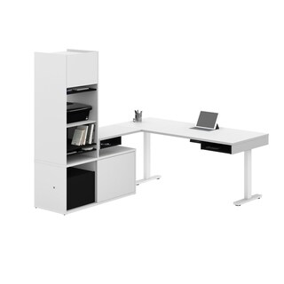 Strick and Bolton Cubiles Adjustable L-shaped Desk with Storage Tower (White and Black)