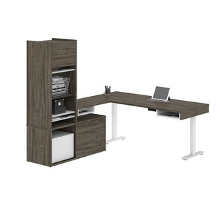 Strick and Bolton Cubiles Adjustable L-shaped Desk with Storage Tower (Walnut Grey and White)