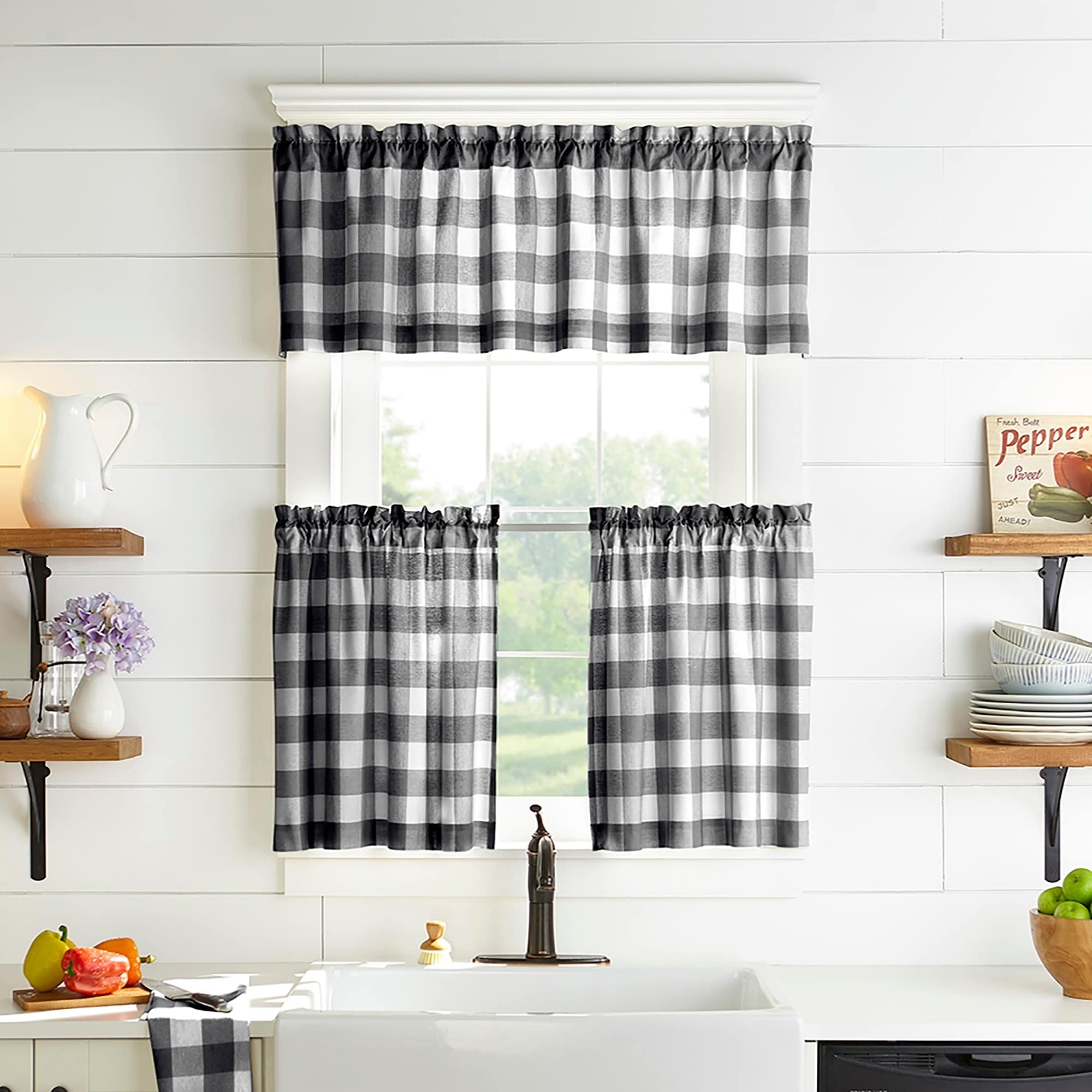 The Gray Barn Emily Gulch Buffalo Check Kitchen Window Tier Set