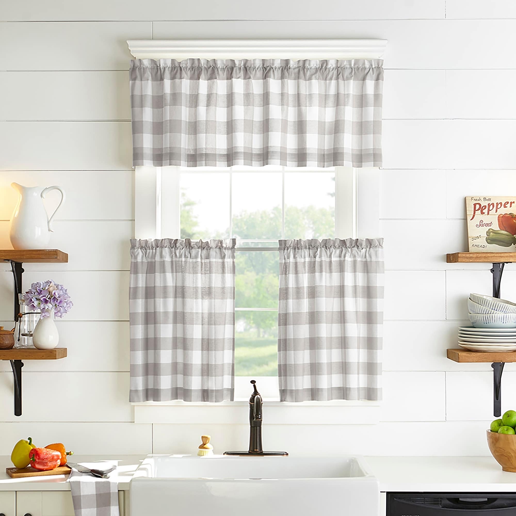 The Gray Barn Emily Gulch Buffalo Check Kitchen Window Tier Set Overstock 28108775