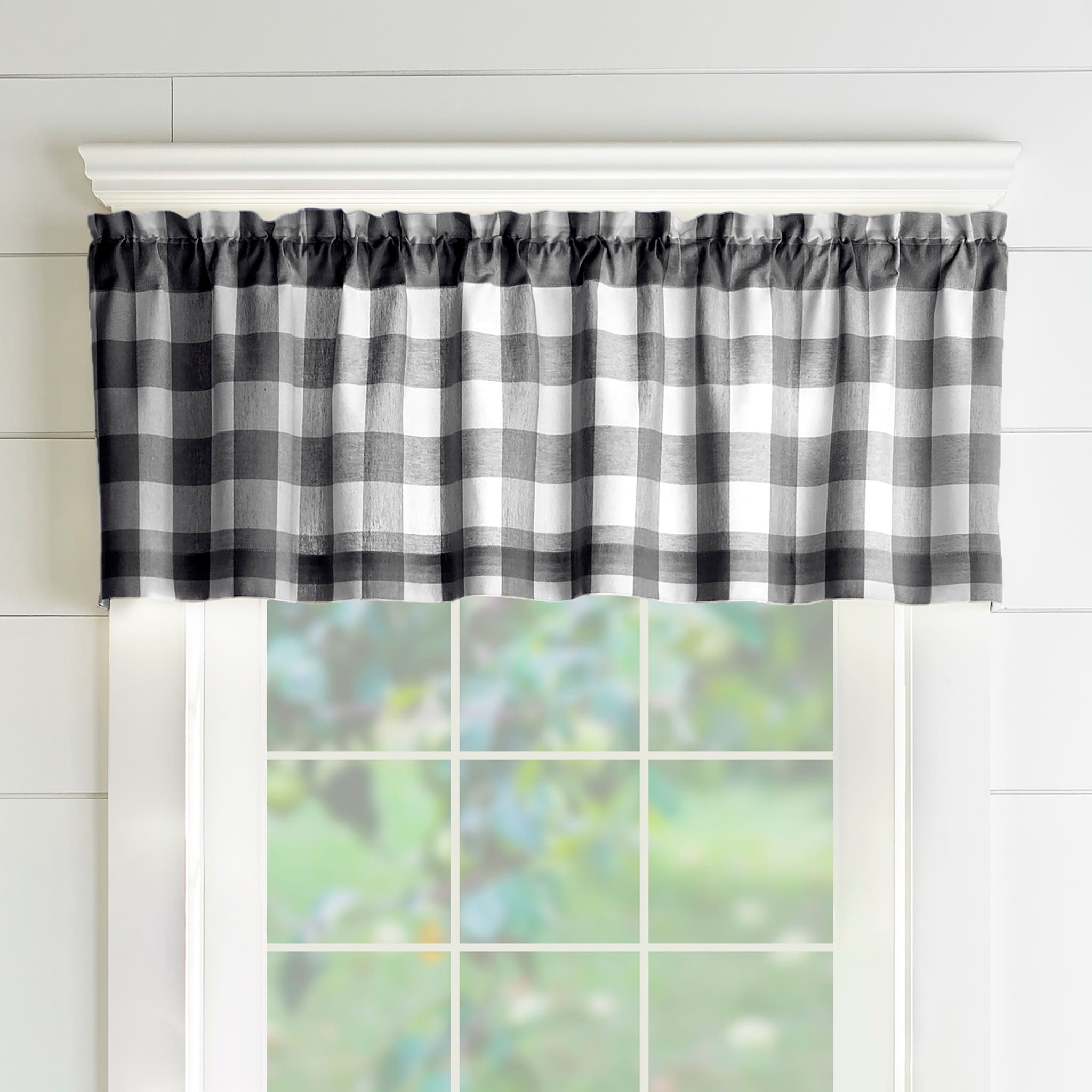 NATUS WEAVER Beige /& White 1 Pc Buffalo Check Gingham Pattern Cotton Farmhouse Valance Curtain for Kitchen Cafe Small Curtains Bathroom Window 54 x 18 Inches